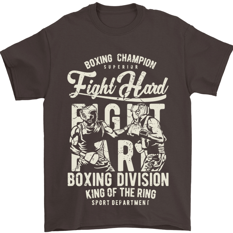 Fight Hard Boxing Boxer MMA Mens T-Shirt Cotton Gildan Dark Chocolate