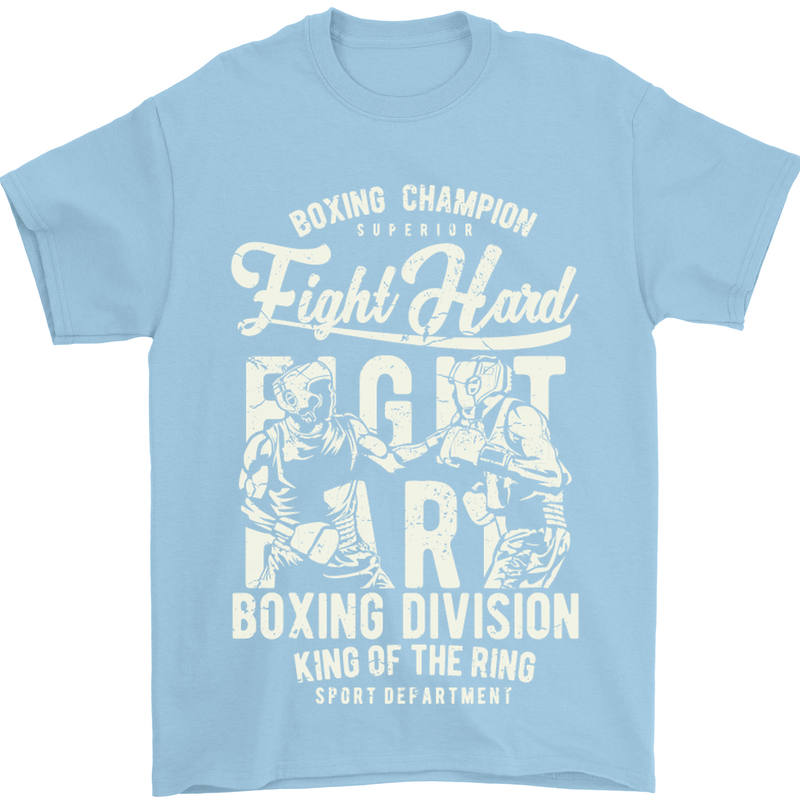Fight Hard Boxing Boxer MMA Mens T-Shirt Cotton Gildan Light Blue