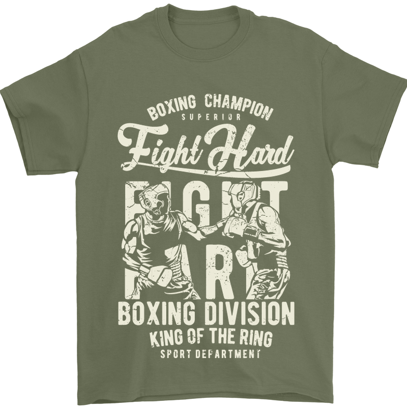 Fight Hard Boxing Boxer MMA Mens T-Shirt Cotton Gildan Military Green