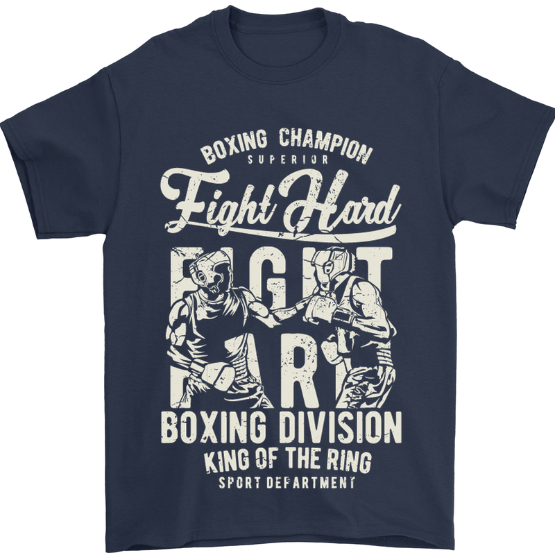 Fight Hard Boxing Boxer MMA Mens T-Shirt Cotton Gildan Navy Blue