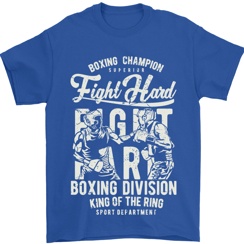 Fight Hard Boxing Boxer MMA Mens T-Shirt Cotton Gildan Royal Blue