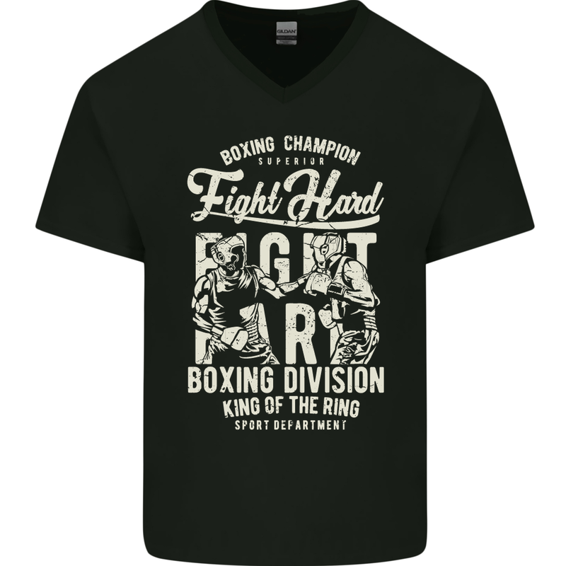 Fight Hard Boxing Boxer MMA Mens V-Neck Cotton T-Shirt Black