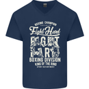 Fight Hard Boxing Boxer MMA Mens V-Neck Cotton T-Shirt Navy Blue