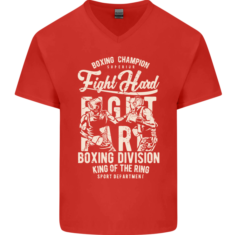 Fight Hard Boxing Boxer MMA Mens V-Neck Cotton T-Shirt Red