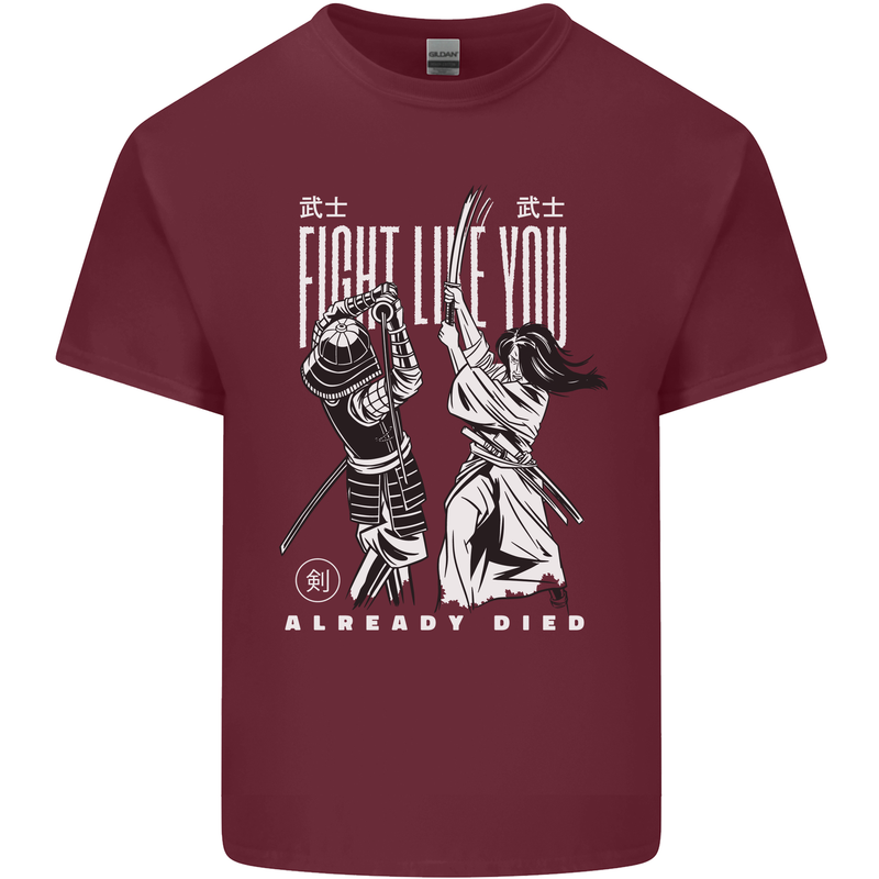 Fight Like You Died MMA Kenjutsu Kendo Iaido Mens Cotton T-Shirt Tee Top Maroon