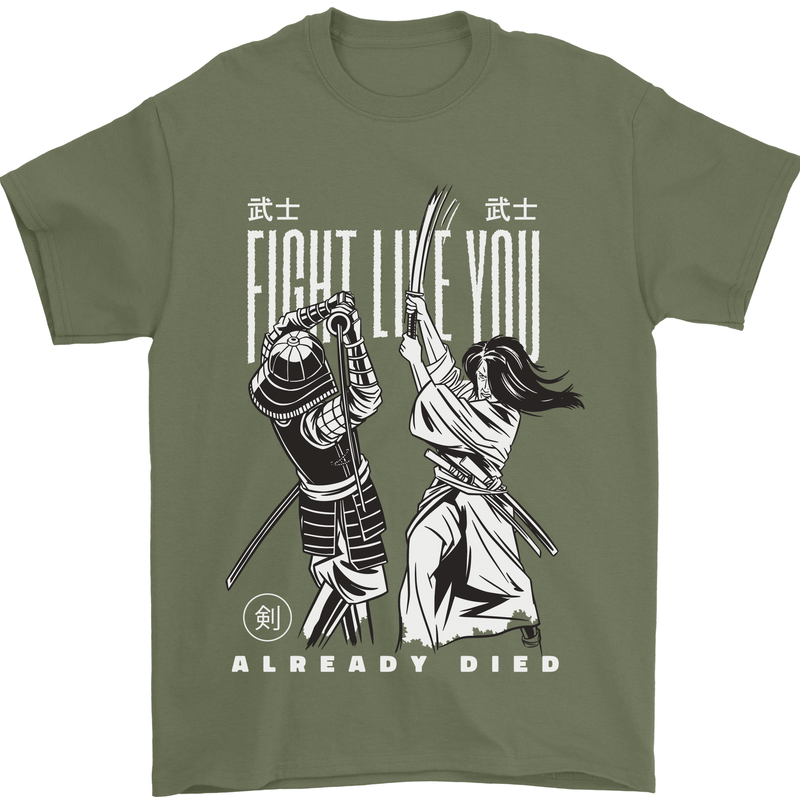 Fight Like You Died MMA Kenjutsu Kendo Iaido Mens T-Shirt 100% Cotton Military Green