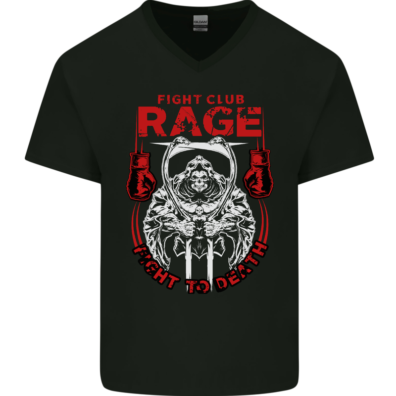 Fight Rage MMA Mixed Martial Arts Muay Thai Mens V-Neck Cotton T-Shirt Black
