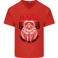 Fight Rage MMA Mixed Martial Arts Muay Thai Mens V-Neck Cotton T-Shirt Red