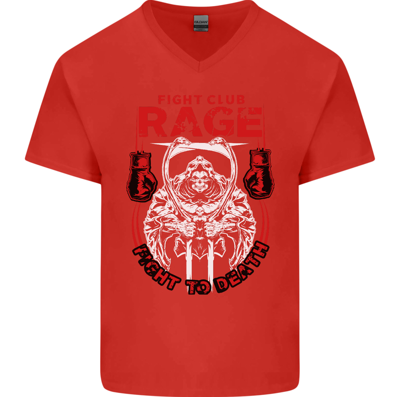 Fight Rage MMA Mixed Martial Arts Muay Thai Mens V-Neck Cotton T-Shirt Red