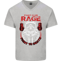 Fight Rage MMA Mixed Martial Arts Muay Thai Mens V-Neck Cotton T-Shirt Sports Grey