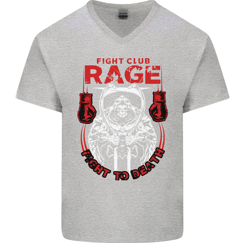 Fight Rage MMA Mixed Martial Arts Muay Thai Mens V-Neck Cotton T-Shirt Sports Grey