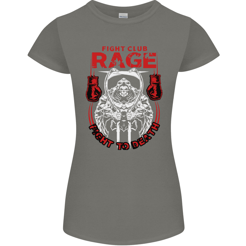 Fight Rage MMA Mixed Martial Arts Muay Thai Womens Petite Cut T-Shirt Charcoal
