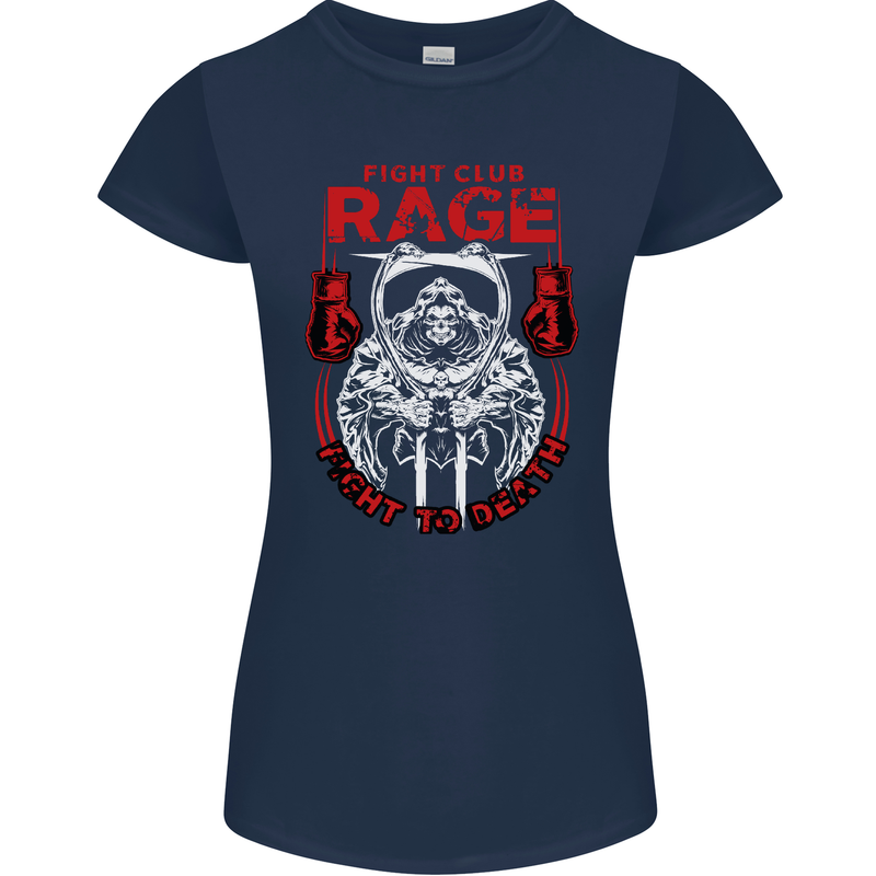 Fight Rage MMA Mixed Martial Arts Muay Thai Womens Petite Cut T-Shirt Navy Blue