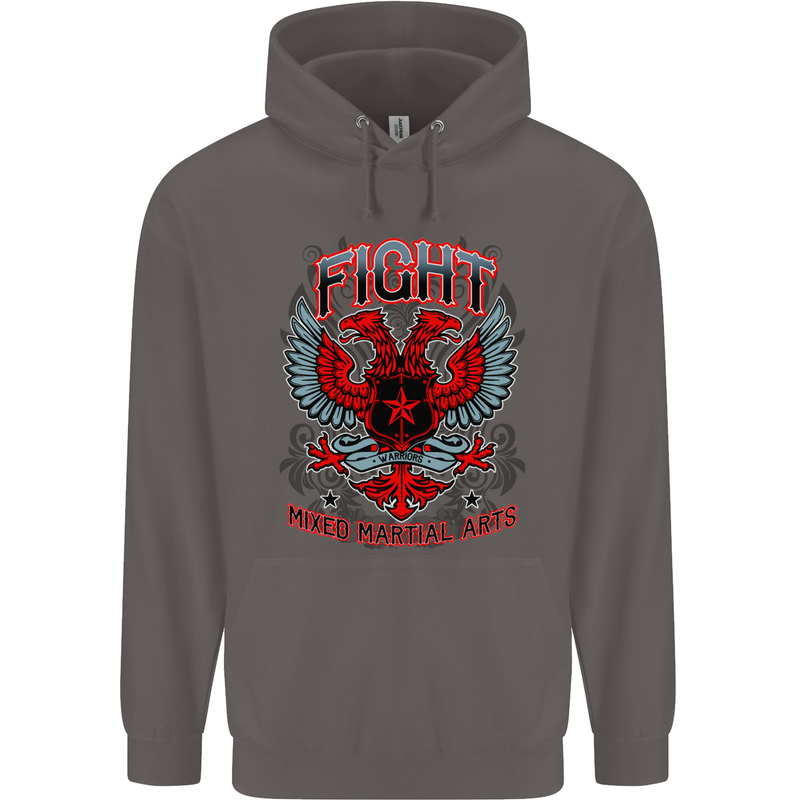 Fight Warriors Mixed Martial Arts MMA Mens 80% Cotton Hoodie Charcoal