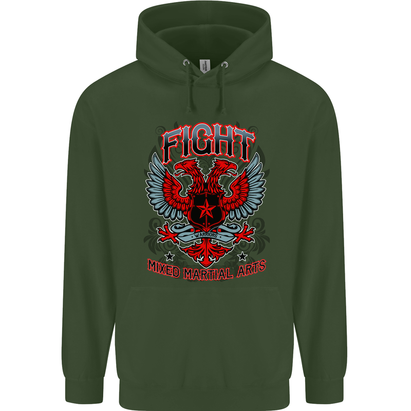 Fight Warriors Mixed Martial Arts MMA Mens 80% Cotton Hoodie Forest Green