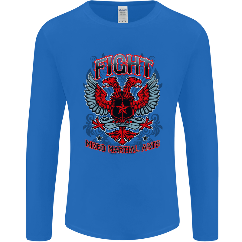 Fight Warriors Mixed Martial Arts MMA Mens Long Sleeve T-Shirt Royal Blue