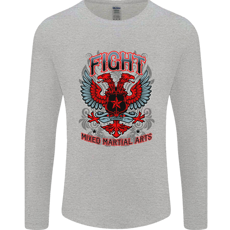 Fight Warriors Mixed Martial Arts MMA Mens Long Sleeve T-Shirt Sports Grey