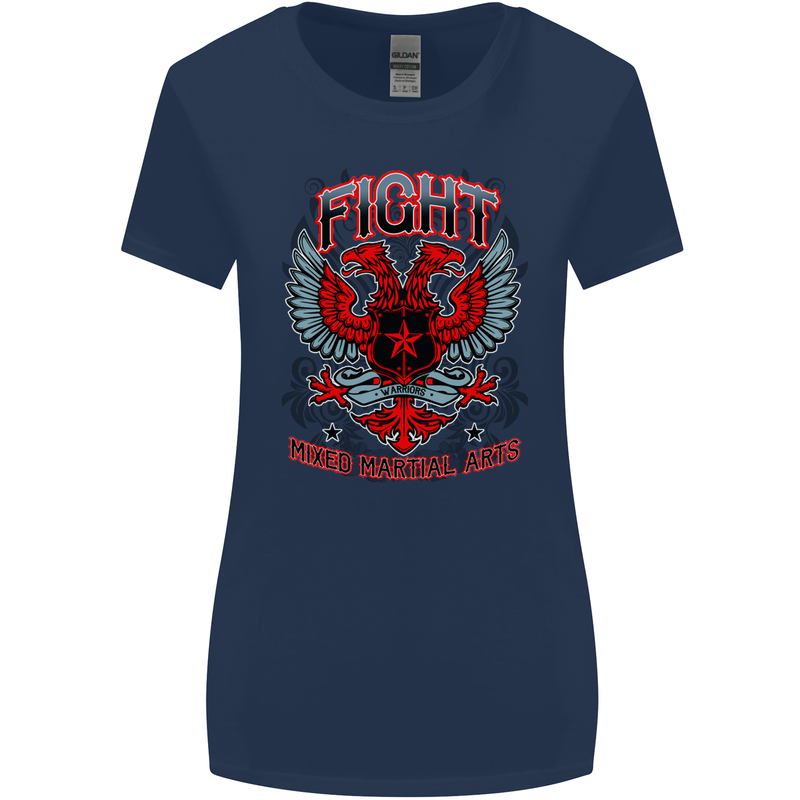 Fight Warriors Mixed Martial Arts MMA Womens Wider Cut T-Shirt Navy Blue