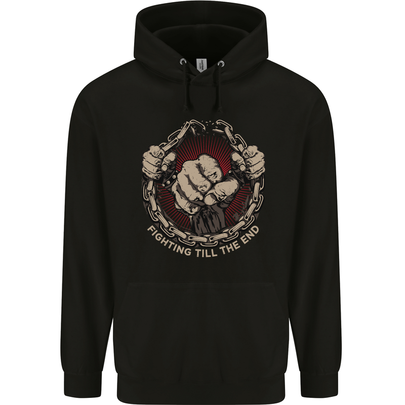 Fighting 'Till the End MMA Martial Arts Mens 80% Cotton Hoodie Black