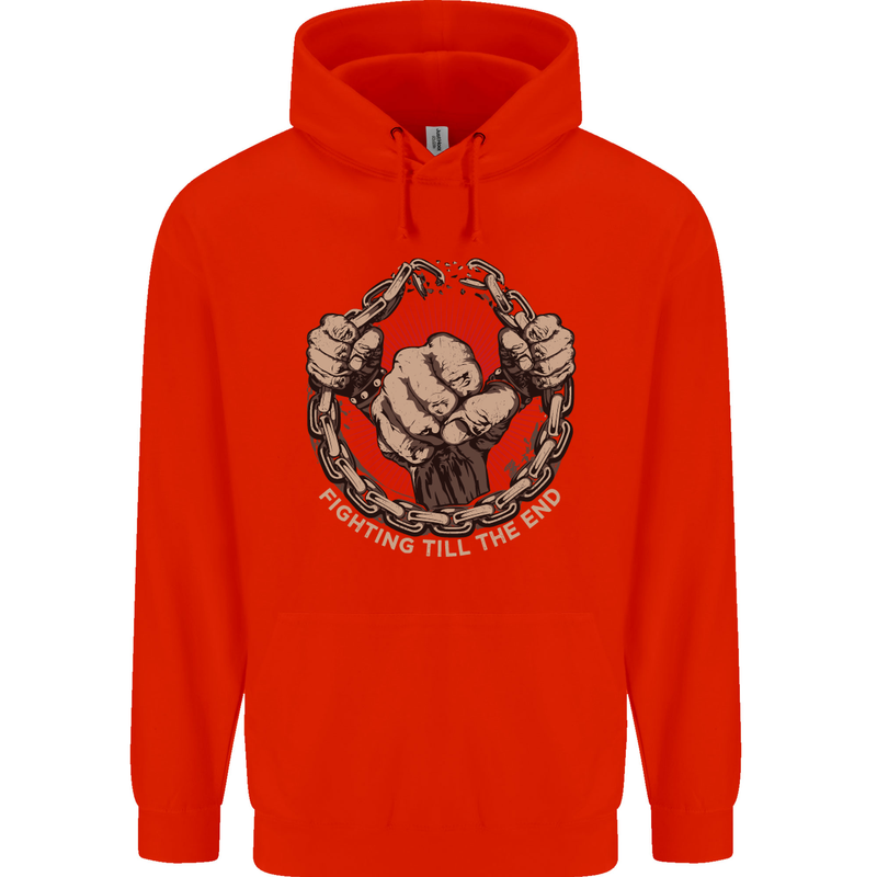 Fighting 'Till the End MMA Martial Arts Mens 80% Cotton Hoodie Bright Red