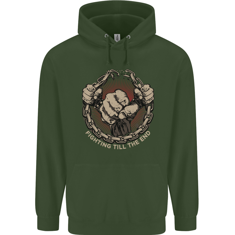 Fighting 'Till the End MMA Martial Arts Mens 80% Cotton Hoodie Forest Green