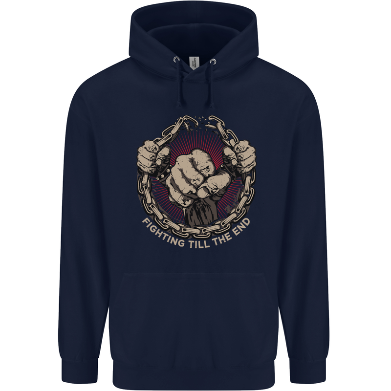 Fighting 'Till the End MMA Martial Arts Mens 80% Cotton Hoodie Navy Blue