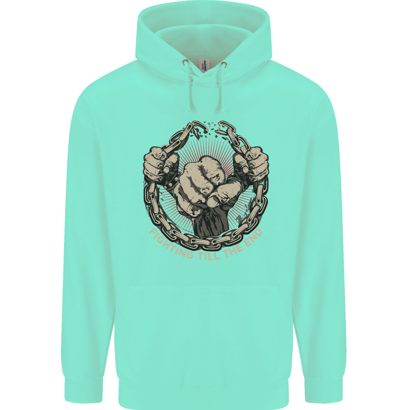 Fighting 'Till the End MMA Martial Arts Mens 80% Cotton Hoodie Peppermint