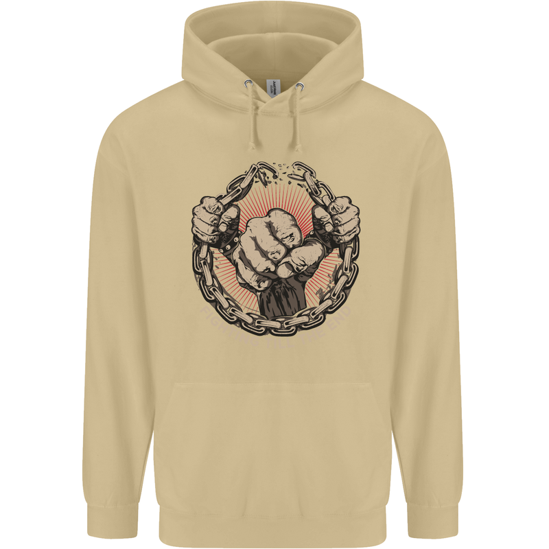 Fighting 'Till the End MMA Martial Arts Mens 80% Cotton Hoodie Sand