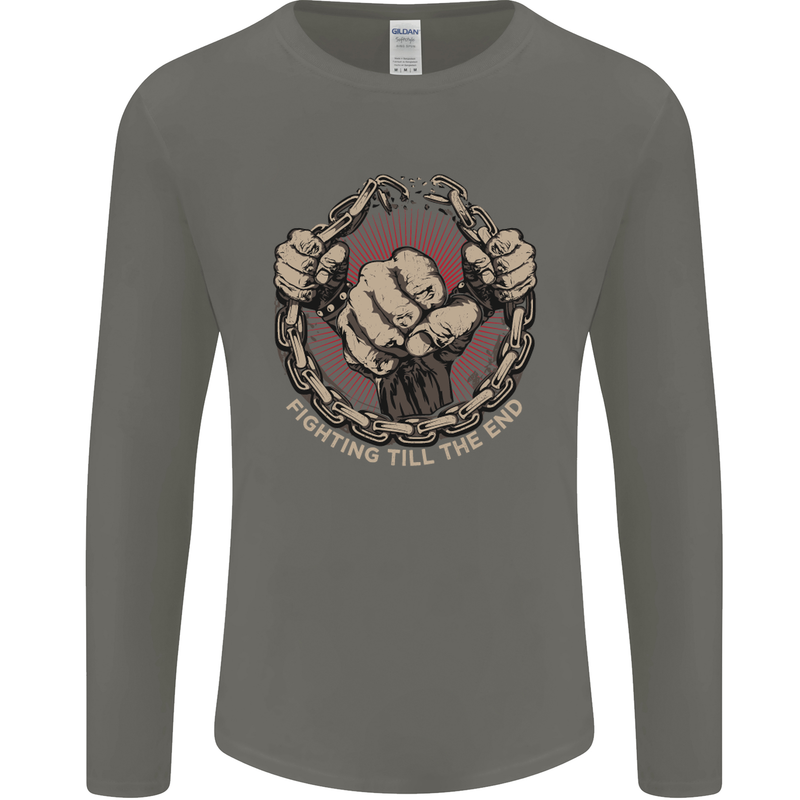 Fighting 'Till the End MMA Martial Arts Mens Long Sleeve T-Shirt Charcoal