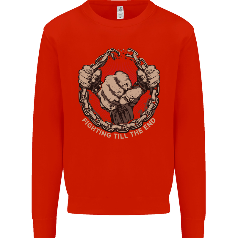 Fighting 'Till the End MMA Martial Arts Mens Sweatshirt Jumper Bright Red
