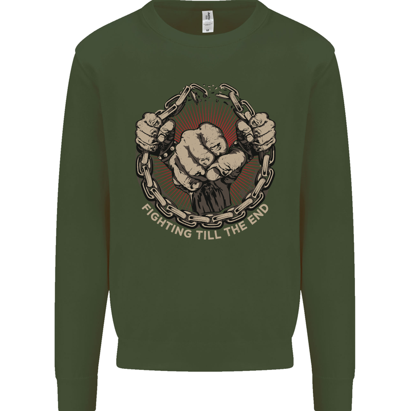 Fighting 'Till the End MMA Martial Arts Mens Sweatshirt Jumper Forest Green