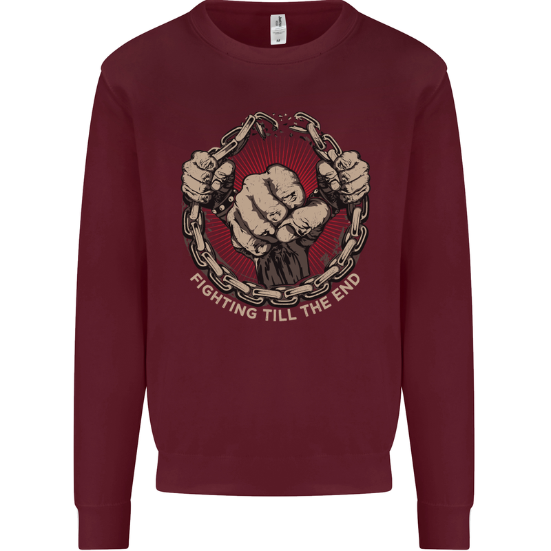 Fighting 'Till the End MMA Martial Arts Mens Sweatshirt Jumper Maroon