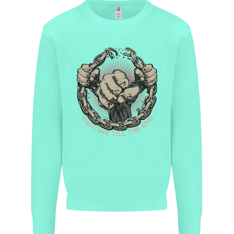 Fighting 'Till the End MMA Martial Arts Mens Sweatshirt Jumper Peppermint