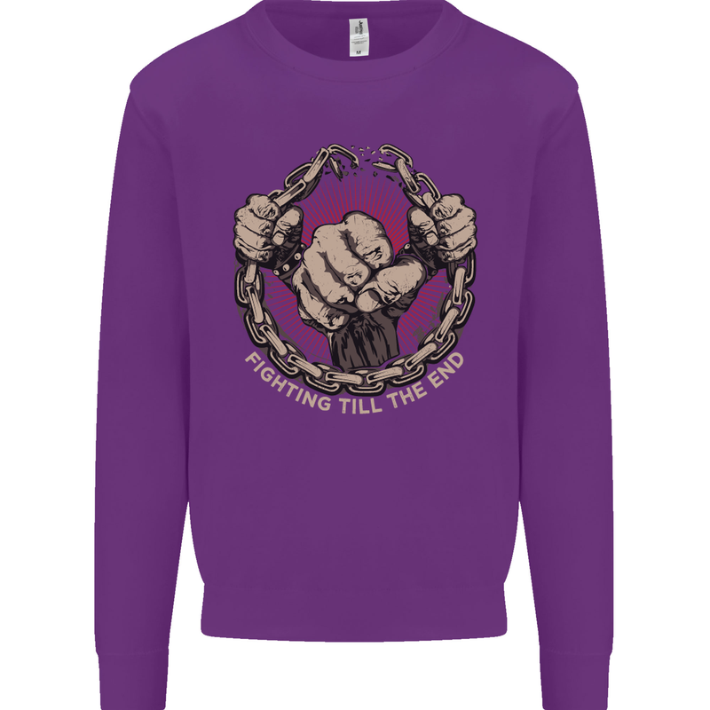 Fighting 'Till the End MMA Martial Arts Mens Sweatshirt Jumper Purple