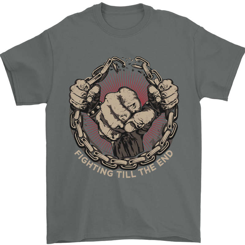 Fighting 'Till the End MMA Martial Arts Mens T-Shirt Cotton Gildan Charcoal