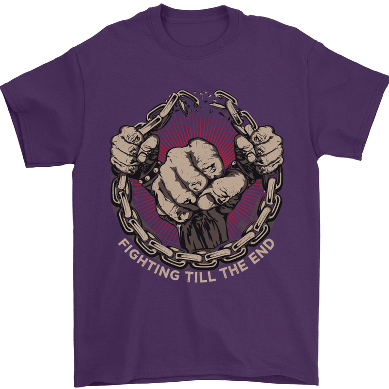 Fighting 'Till the End MMA Martial Arts Mens T-Shirt Cotton Gildan Purple