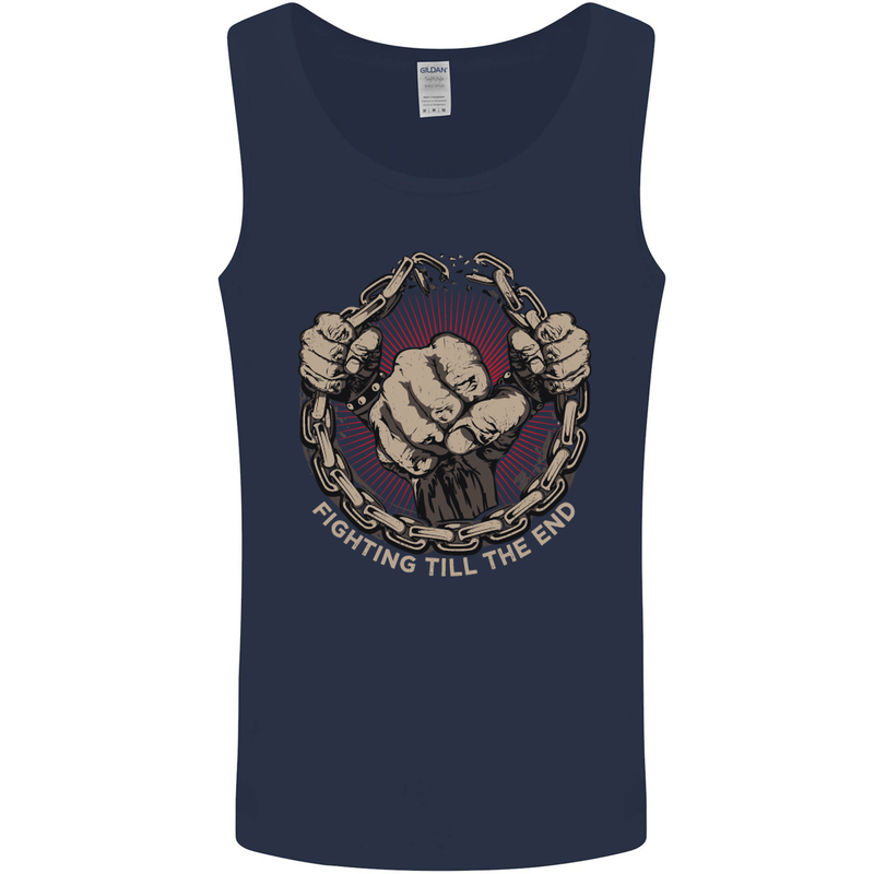 Fighting 'Till the End MMA Martial Arts Mens Vest Tank Top Navy Blue