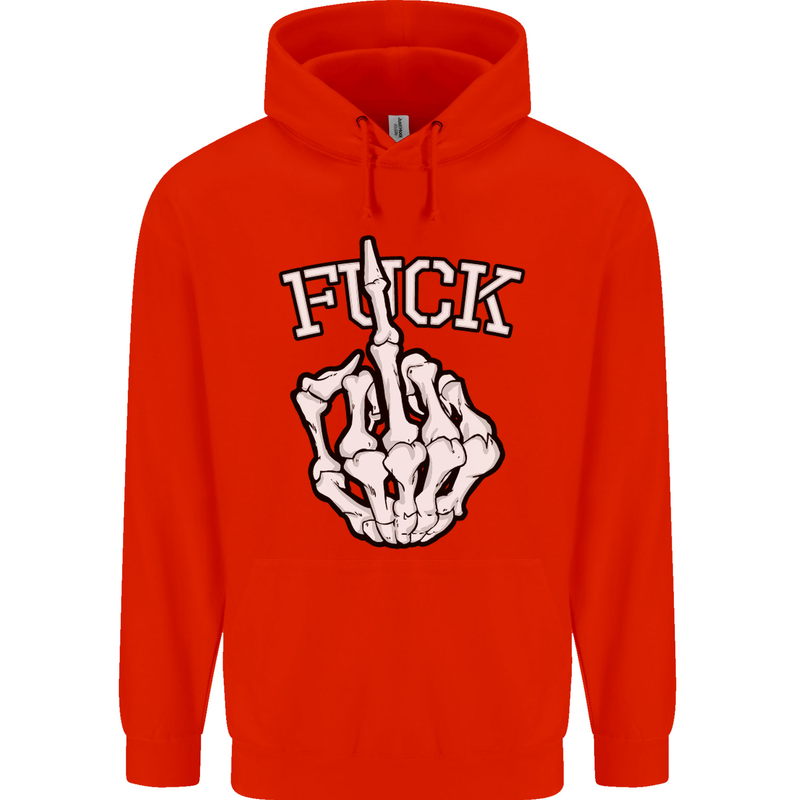 Finger Flip Fuck Skull Offensive Biker Mens 80% Cotton Hoodie Bright Red