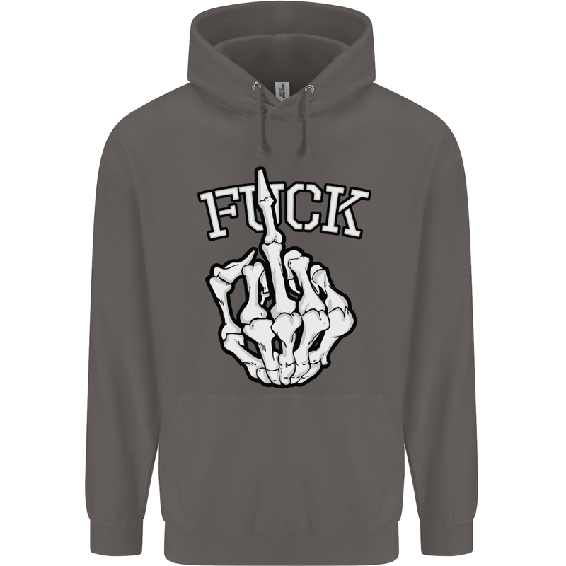 Finger Flip Fuck Skull Offensive Biker Mens 80% Cotton Hoodie Charcoal