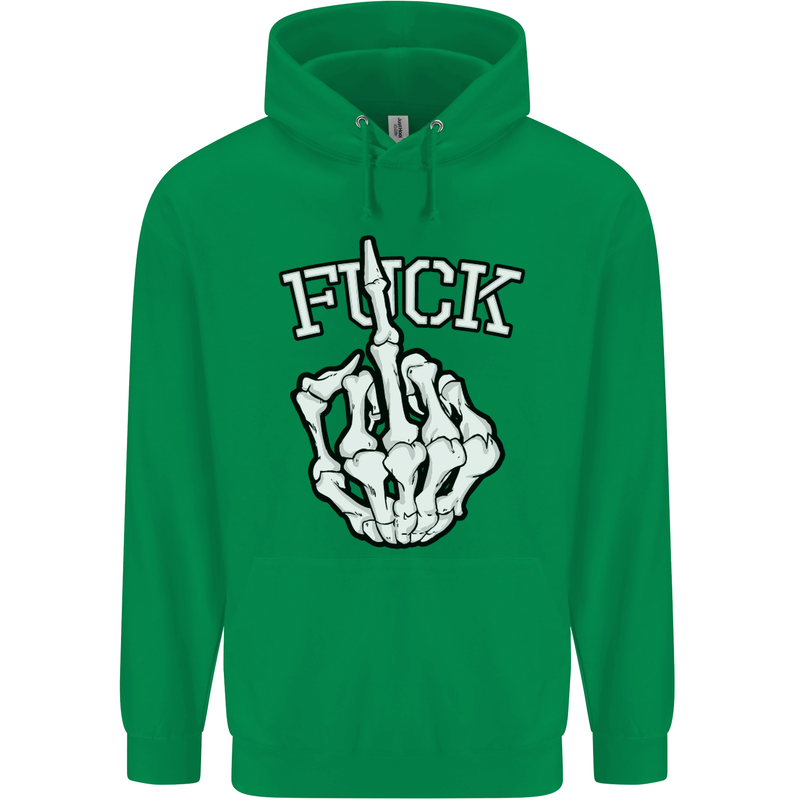 Finger Flip Fuck Skull Offensive Biker Mens 80% Cotton Hoodie Irish Green