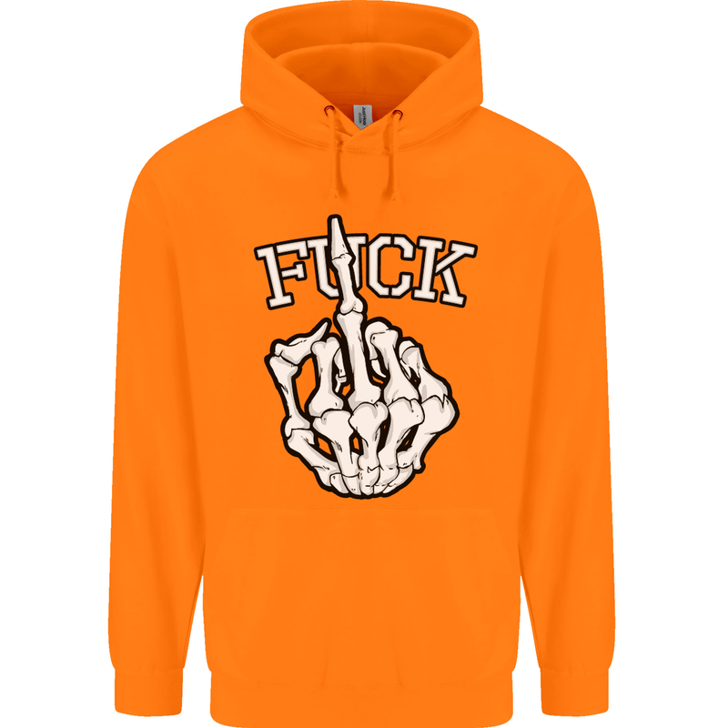 Finger Flip Fuck Skull Offensive Biker Mens 80% Cotton Hoodie Orange