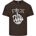 Finger Flip Fuck Skull Offensive Biker Mens Cotton T-Shirt Tee Top Dark Chocolate