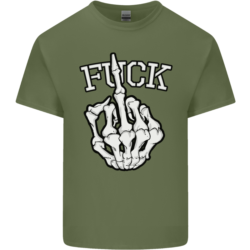 Finger Flip Fuck Skull Offensive Biker Mens Cotton T-Shirt Tee Top Military Green