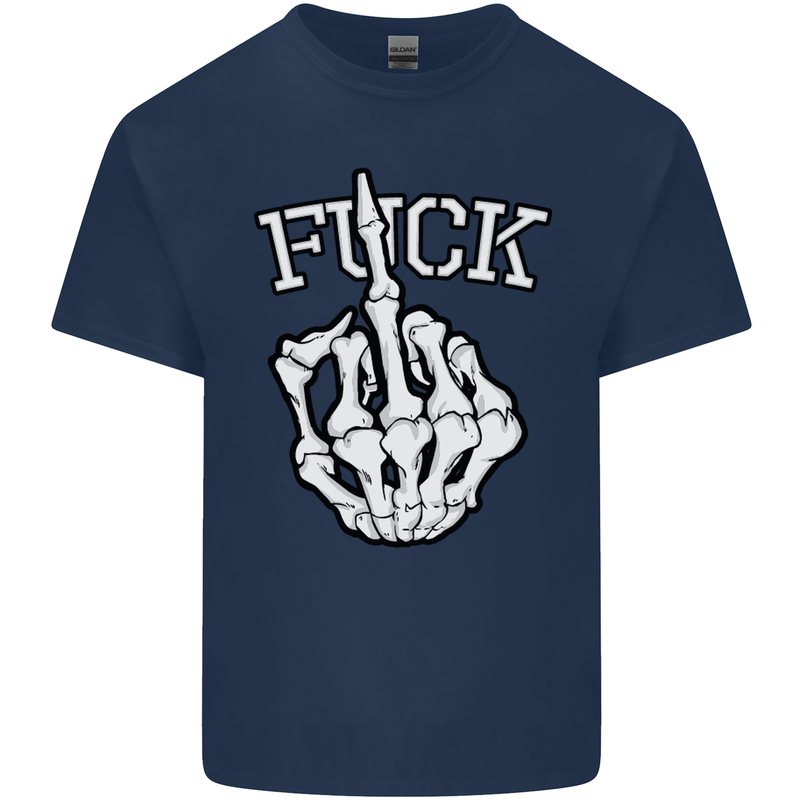 Finger Flip Fuck Skull Offensive Biker Mens Cotton T-Shirt Tee Top Navy Blue