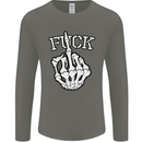 Finger Flip Fuck Skull Offensive Biker Mens Long Sleeve T-Shirt Charcoal