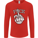 Finger Flip Fuck Skull Offensive Biker Mens Long Sleeve T-Shirt Red