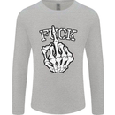 Finger Flip Fuck Skull Offensive Biker Mens Long Sleeve T-Shirt Sports Grey