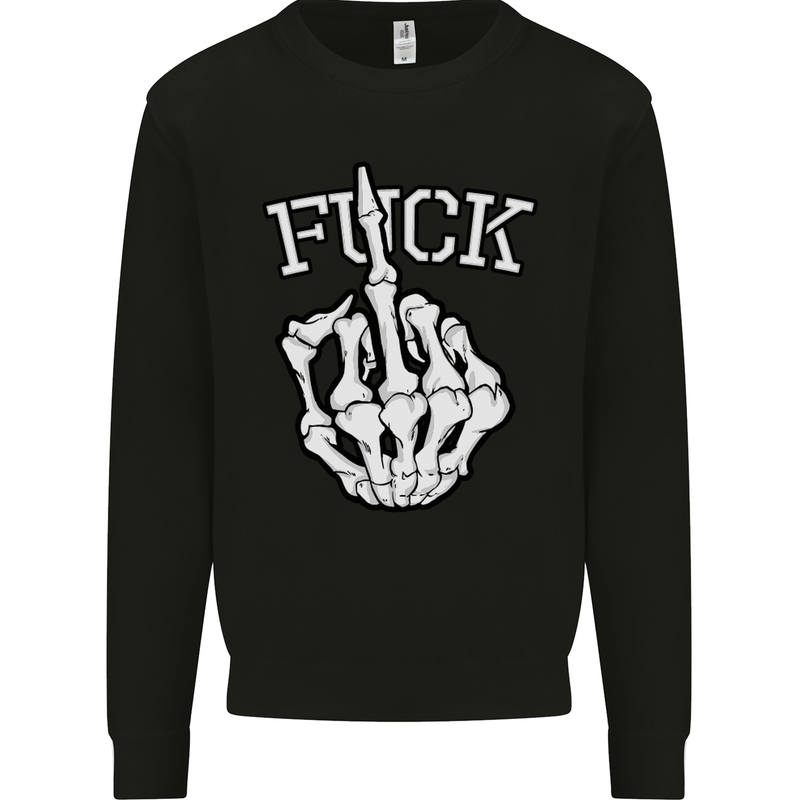 Finger Flip Fuck Skull Offensive Biker Mens Sweatshirt Jumper Black