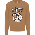 Finger Flip Fuck Skull Offensive Biker Mens Sweatshirt Jumper Caramel Latte