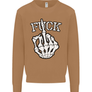 Finger Flip Fuck Skull Offensive Biker Mens Sweatshirt Jumper Caramel Latte